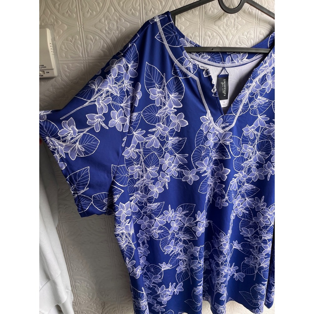 Swimsuits For All Swim 365 Blue and white floral coverup plus size 30 NWOT - Picture 2 of 5